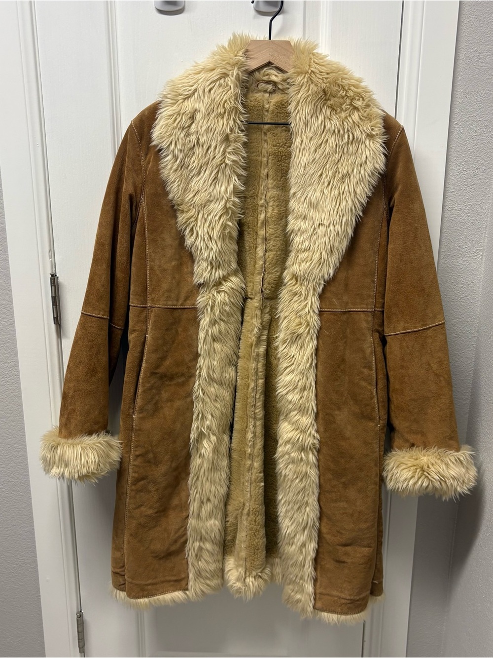Wilson Leather Womens Small Penny Lane Leather Jacket Y2k Tan Faux Fur Long